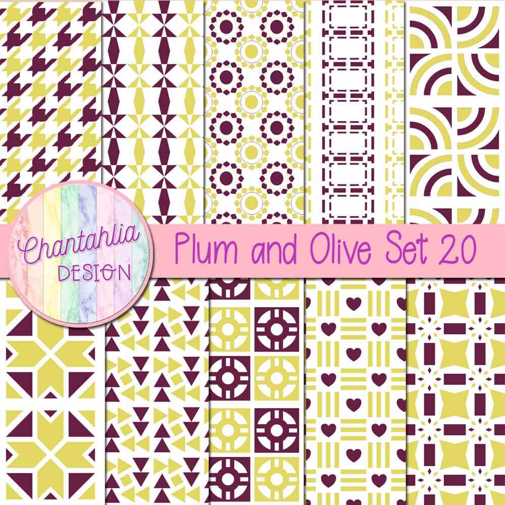 Free digital papers in various patterns in plum and olive