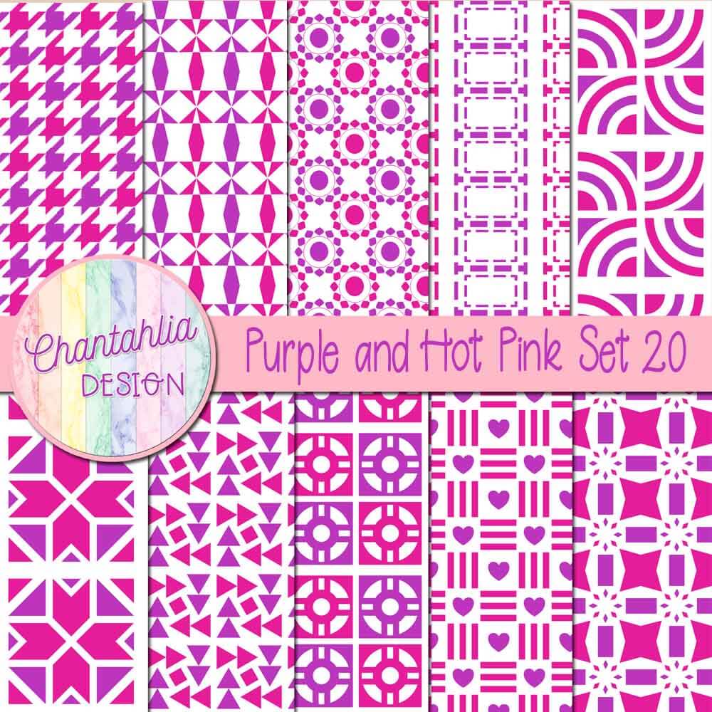 Free digital papers in various patterns in purple and hot pink