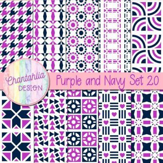 Free digital papers in various patterns in purple and navy