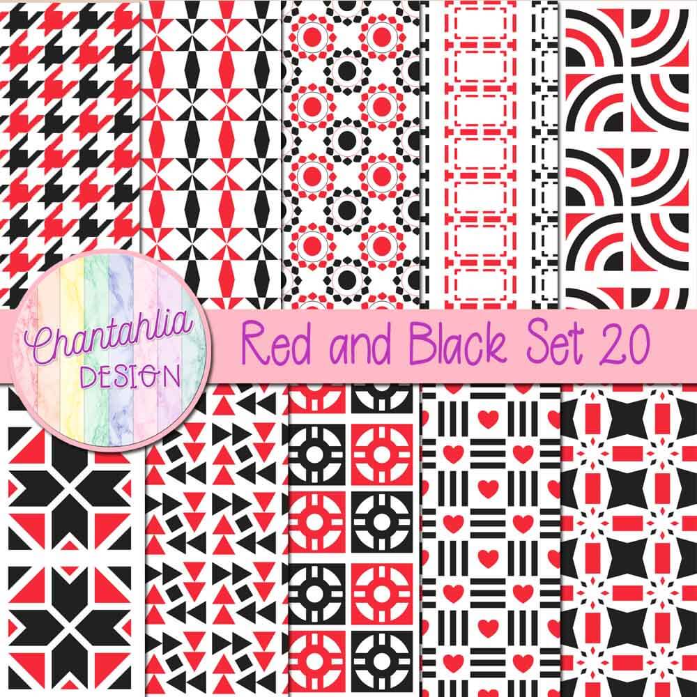 Free digital papers in various patterns in red and black