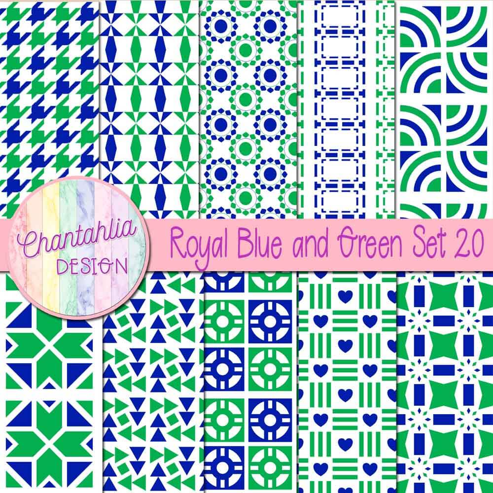 Free digital papers in various patterns in royal blue and green