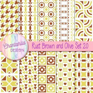Free digital papers in various patterns in rust brown and olive