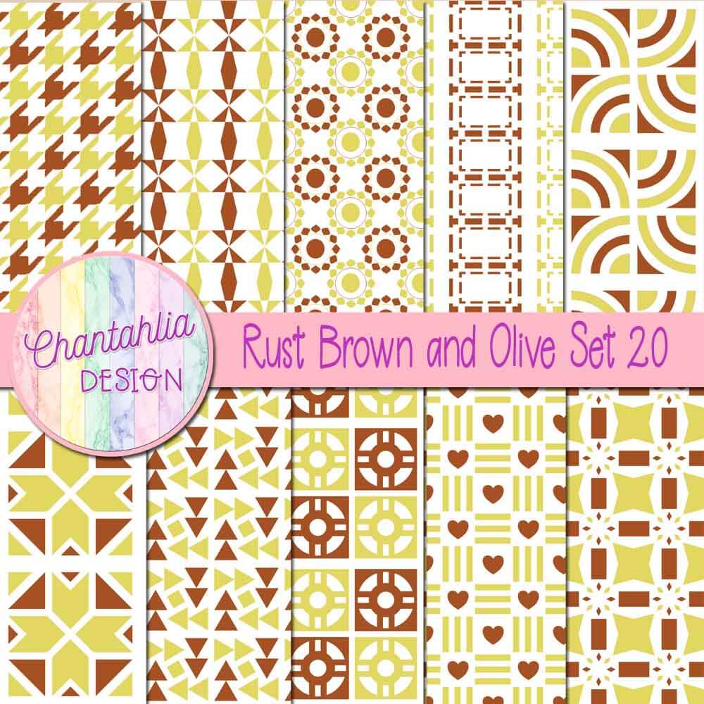 Free digital papers in various patterns in rust brown and olive