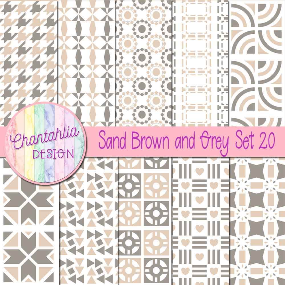 Free digital papers in various patterns in sand brown and grey