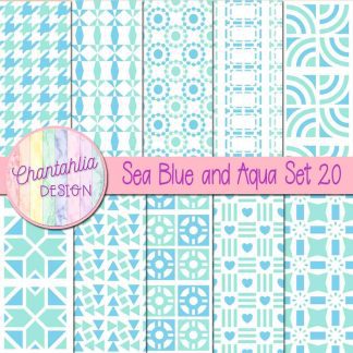 Free digital papers in various patterns in sea blue and aqua