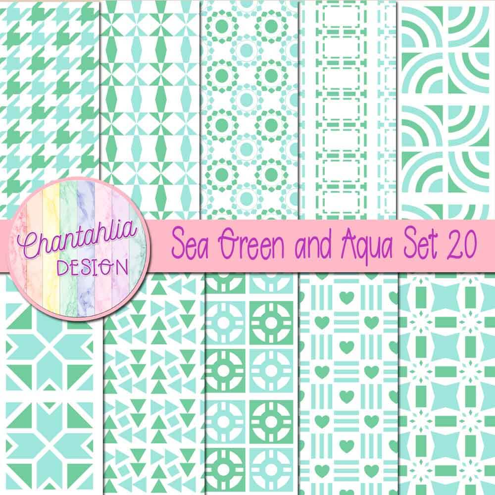 Free digital papers in various patterns in sea green and aqua