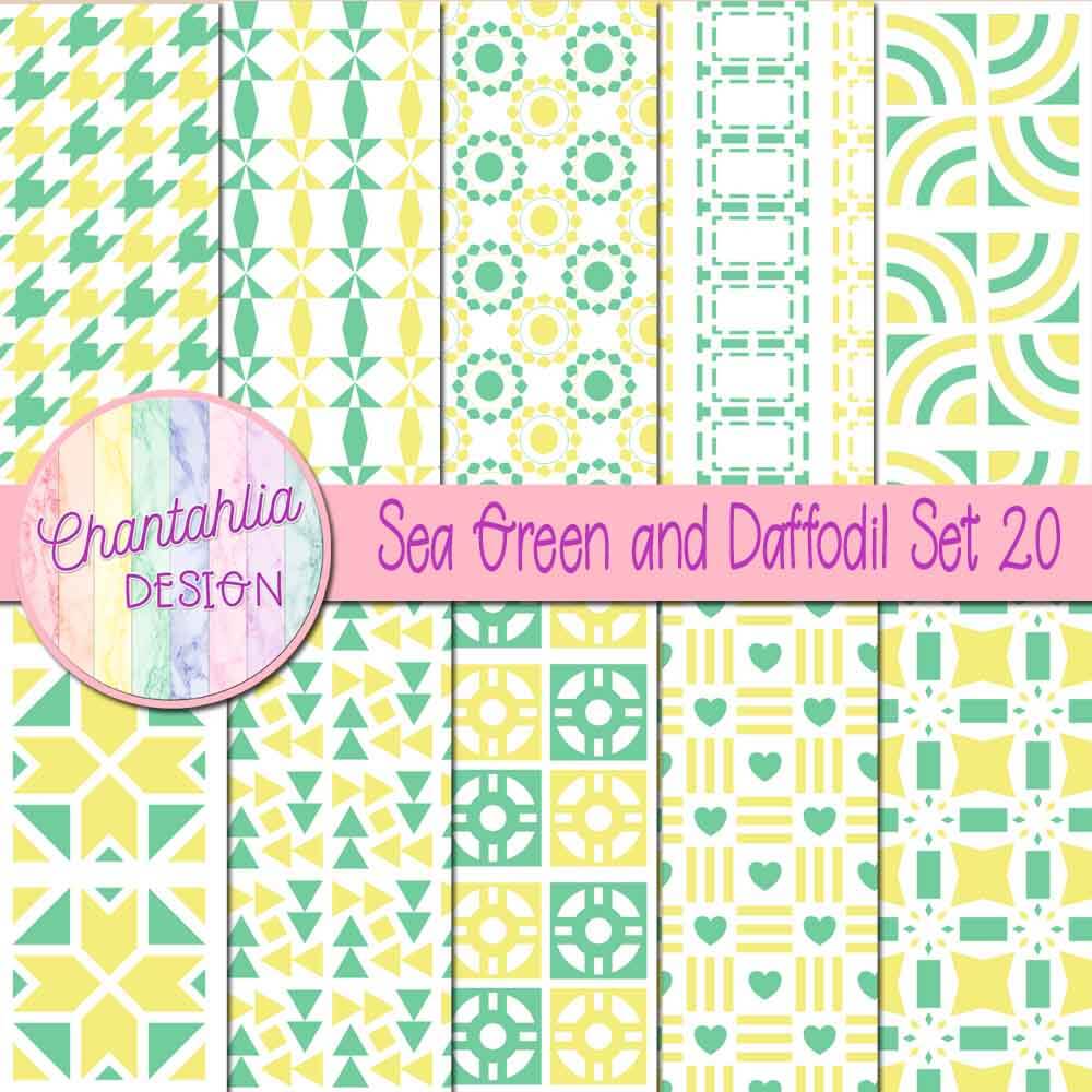 Free digital papers in various patterns in sea green and daffodil