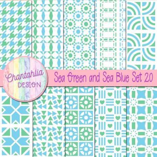 Free digital papers in various patterns in sea green and sea blue