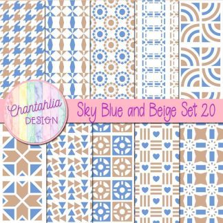 Free digital papers in various patterns in sky blue and beige