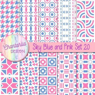 Free digital papers in various patterns in sky blue and pink