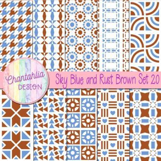 Free digital papers in various patterns in sky blue and rust brown