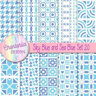 Free digital papers in various patterns in sky blue and sea blue