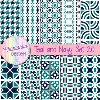 Free digital papers in various patterns in teal and navy