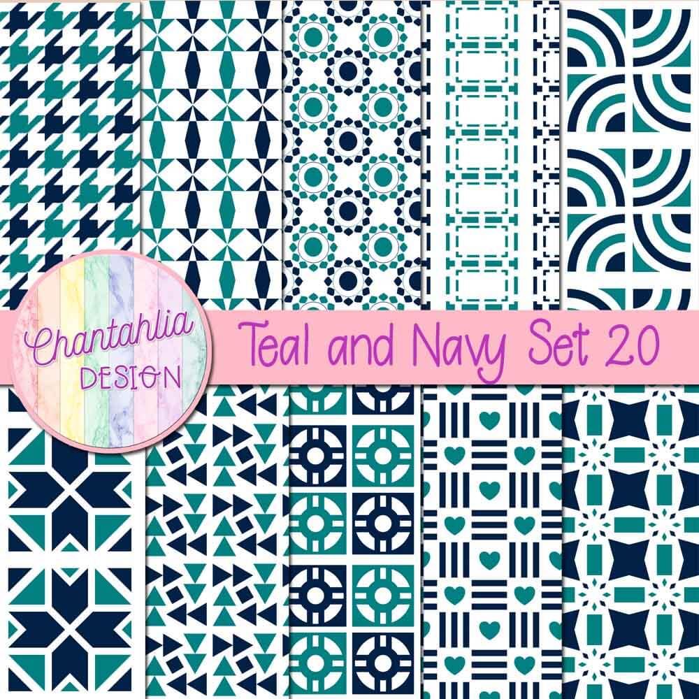 Free digital papers in various patterns in teal and navy