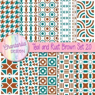 Free digital papers in various patterns in teal and rust brown