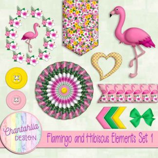 Free design elements in a Flamingo and Hibiscus theme