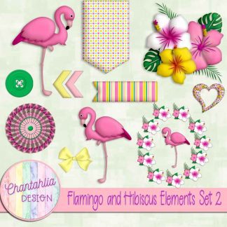 Free design elements in a Flamingo and Hibiscus theme