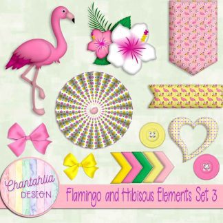 Free design elements in a Flamingo and Hibiscus theme