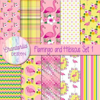 Free digital papers in a Flamingo and Hibiscus theme