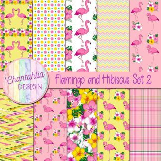 Free digital papers in a Flamingo and Hibiscus theme