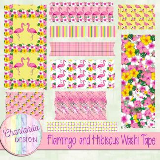 Free washi tape in a Flamingo and Hibiscus theme