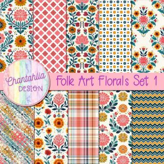 Free digital papers in a Folk Art Florals theme