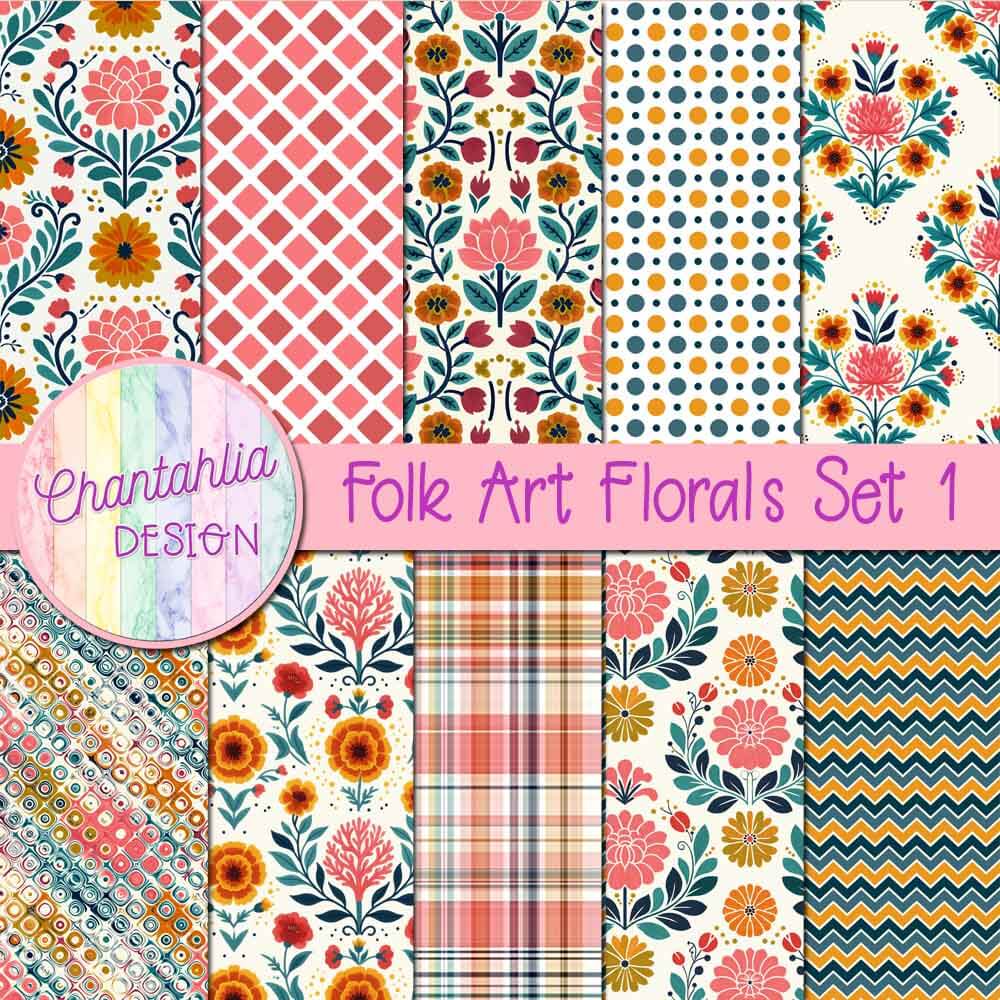 Free digital papers in a Folk Art Florals theme