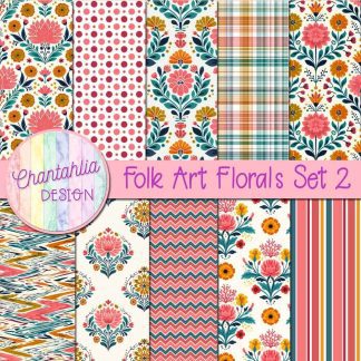 Free digital papers in a Folk Art Florals theme
