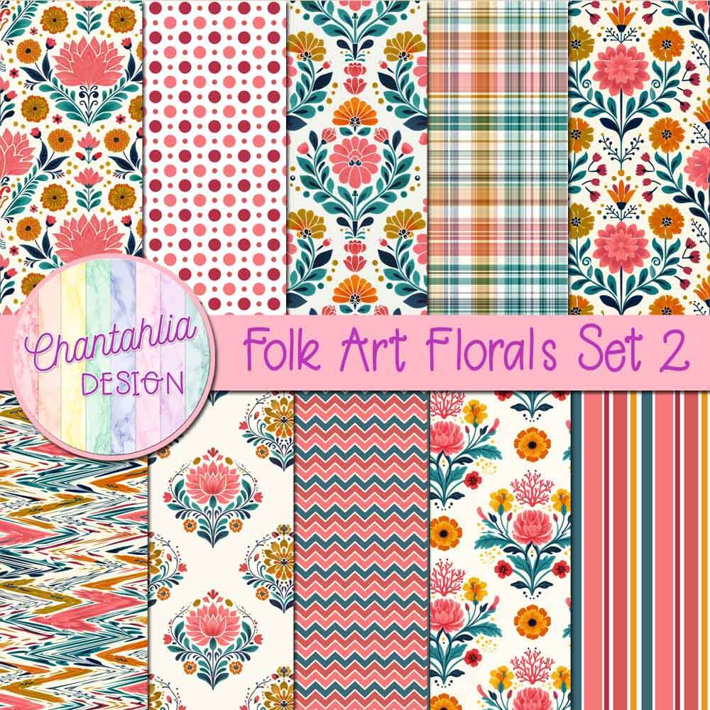 Free digital papers in a Folk Art Florals theme