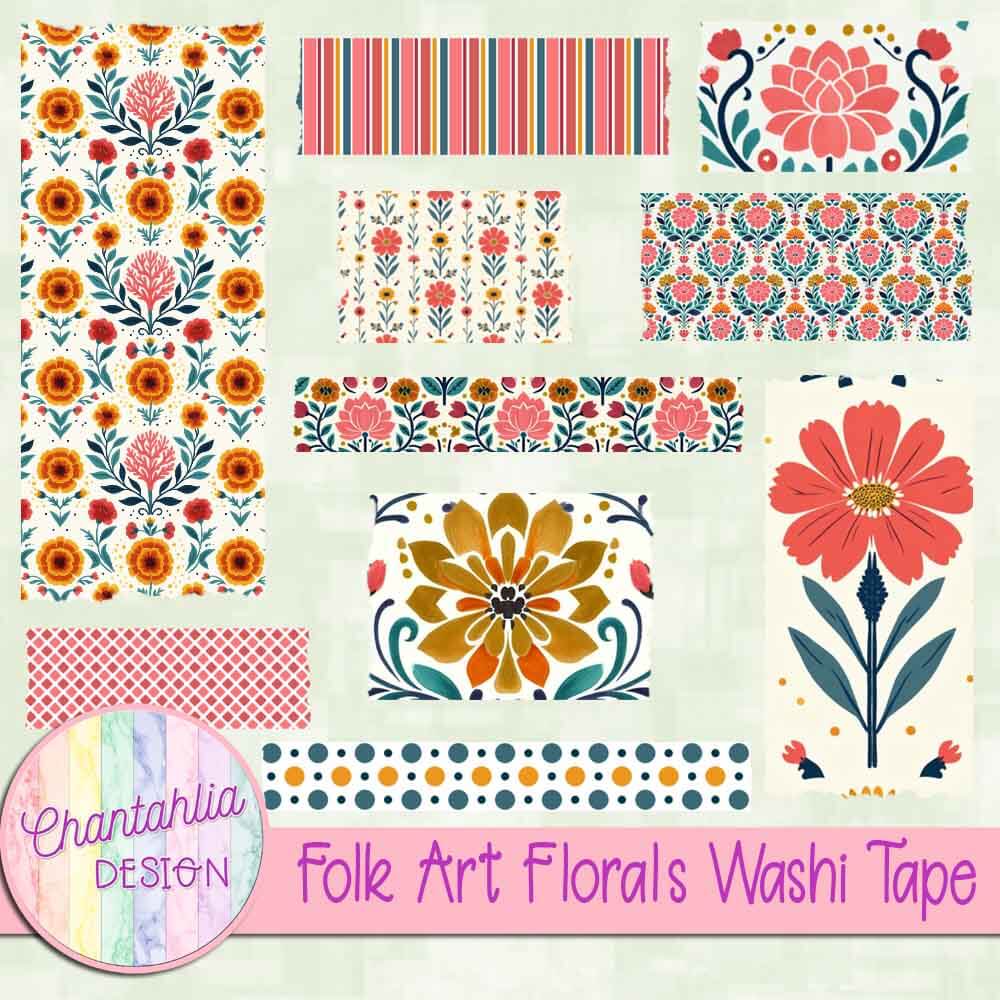 Free washi tape in a Folk Art Florals theme