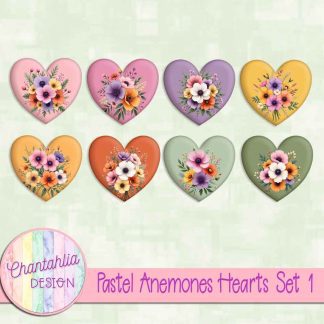 Pastel Anemones Hearts Set 1