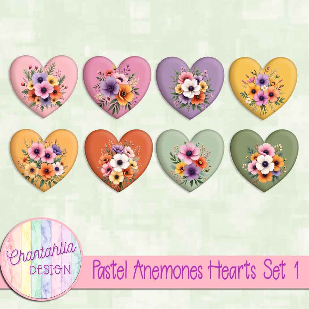 Pastel Anemones Hearts Set 1