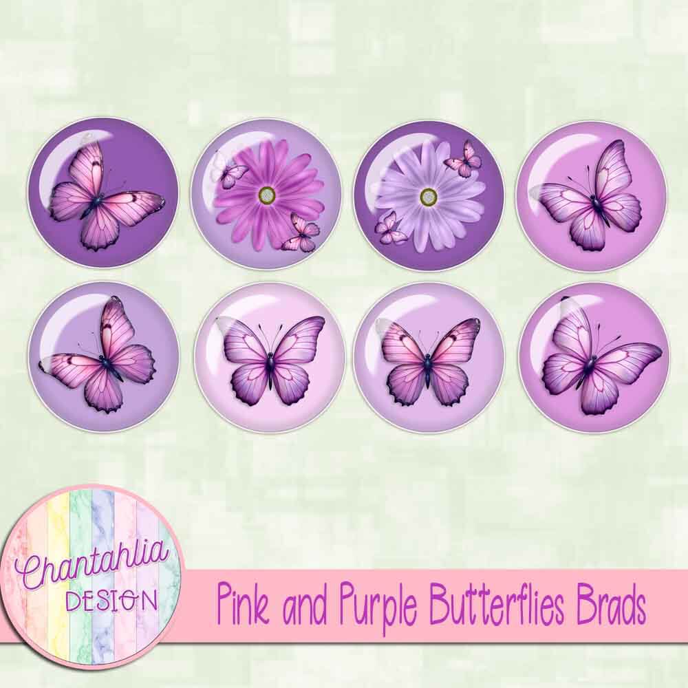 Pink and Purple Butterflies Brads