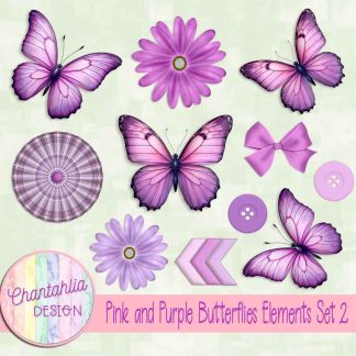 Pink and Purple Butterflies Elements Set 2