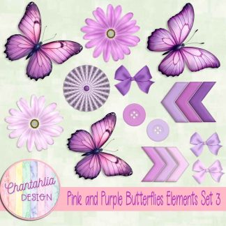 Pink and Purple Butterflies Elements Set 3