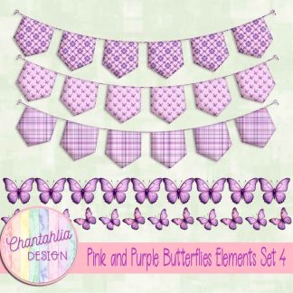 Pink and Purple Butterflies Elements Set 4