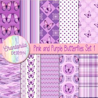 Pink and Purple Butterflies Digital Papers Set 1