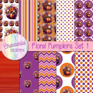 Floral Pumpkins Digital Papers Set 1