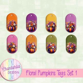 Floral Pumpkins Tags Set 1