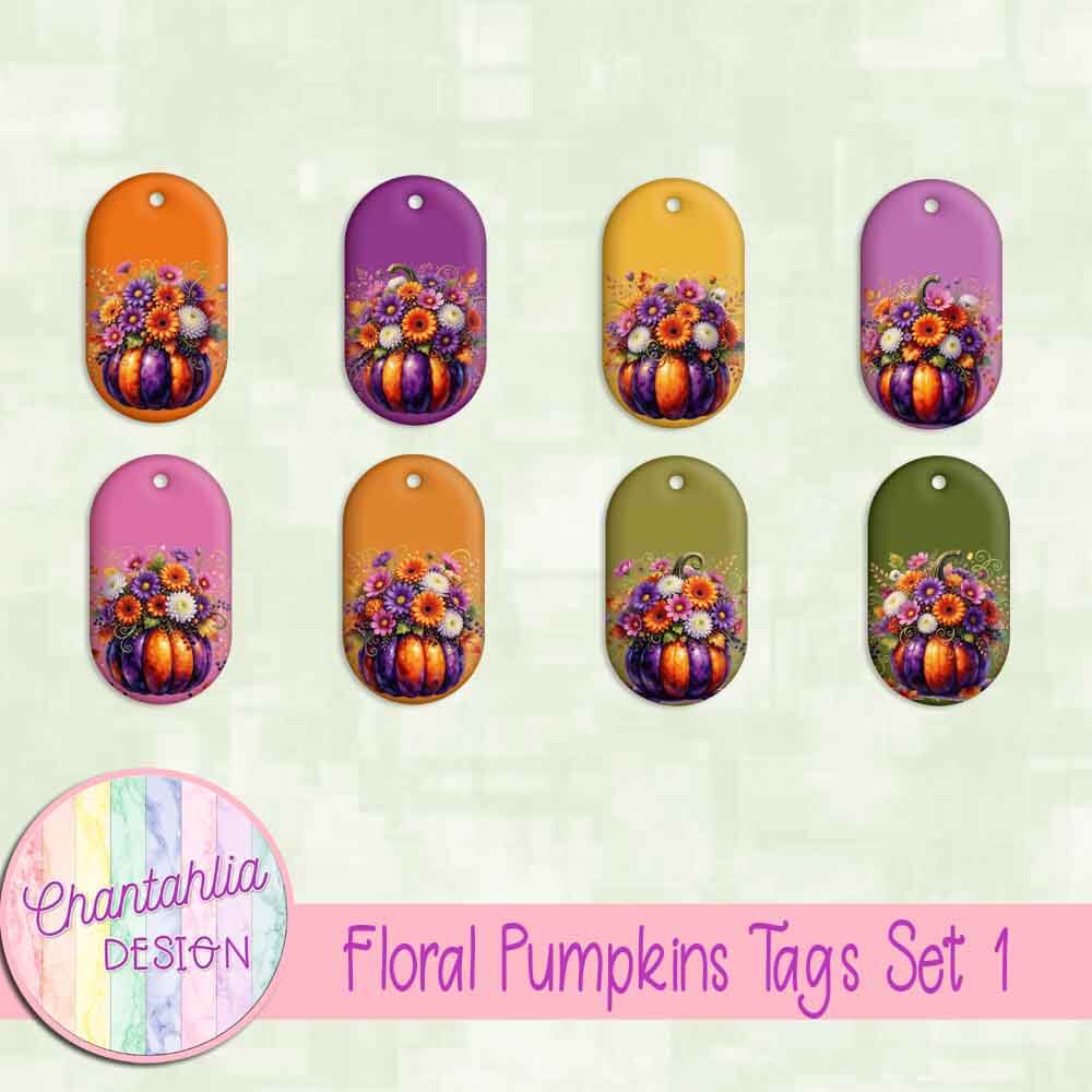 Floral Pumpkins Tags Set 1